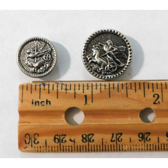Vintage Silver Horse Chariot Rider Button Set Of 6 Round Metal Shank - Picture 6 of 6